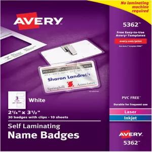 클립이 있는 매우 사용자 지정 가능한 셀프 라미네이트 이름 배지 2.25인치 x 3.5인치 흰색 인쇄 삽입물