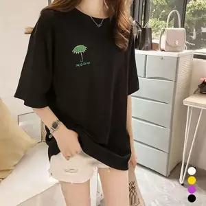 데일리 캐주얼페션 우산자수 깔끔한 여성 반팔티 심플 빅사이즈반팔티