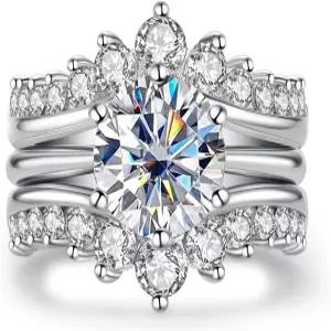 아누클럽 라운드/오발/쿠션 컷 모이사나이트 약혼 반지 신부 세트 4.52cttw 3CT 센터 스톤 D 컬러 VVS1 925