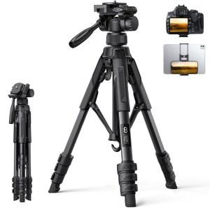 eAj 라미콜 카메라 삼각대 - 카메라용 17.6LBS 최대 적재 삼각대와 비디오 녹화용 급속 다리 배치용 전화 삼각대, 휴대폰 홀더가 있는 67인치 카메라 스탠드, DSLR GoPro용 휴대용 가방