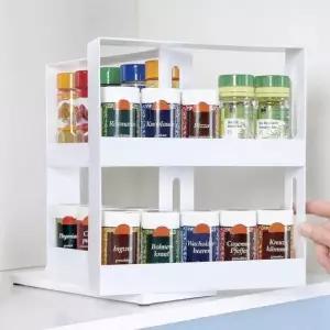 양념통 정리대 2단 회전식 조미료 수납 선반 주방 정리함