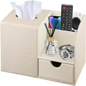 휴지 홀더가 있는 나이트스탠드 정리함 PU 가죽 사각 티슈 박스 커버 리모컨용 모던 페이셜 페이퍼 욕실