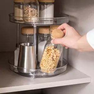 주방수납정리대 2단 회전양념통 그릇선반 다용도 보관함