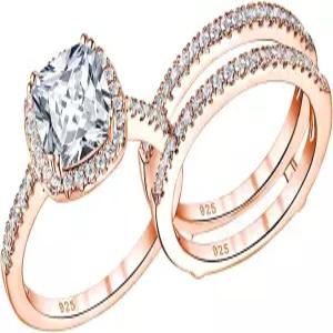 블롱메 2.66CT 웨딩 약혼 반지 세트 여성용 925 스털링 실버 쿠션 헤일로 CZ 밴드 4-12 사이즈로 신부 강화