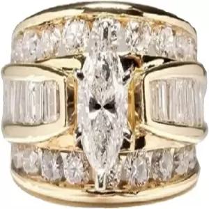 여성용 Hsitgexf 웨딩 링 세트 14K 골드 도금 마르퀴즈 컷 CZ 약혼 브라이덜 기념일 약속 광대역