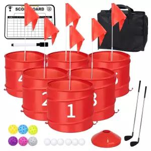 WodGod 뒷마당 골프 야외 게임 6개 클럽 2개 포함 - 연습용 야외 골프 야드 게임 성인 및 가족을 위한 골프