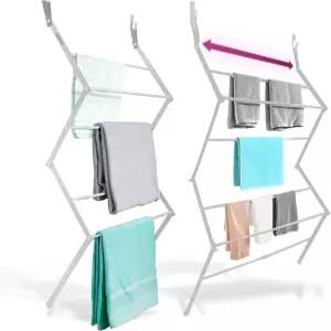 블랙+데커 오버 더 도어 확장 가능한 텔레스코픽 건조대 옷 정리함 수건 걸이 세탁물 접이식 실버
