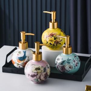 세라믹 서브 보틀 컬러 꽃과 새 장식 용기 욕실 액세서리 홈 샴푸 메이크업 리무버 300ml