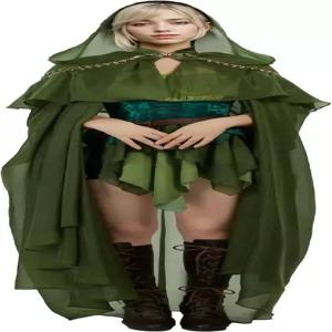 마이크 코스튬 여성용 쉬폰 망토 중세 공주 엘프 후드 할로윈