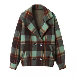 여성용 모직 체크 가디건 루즈핏 아이템 숏 트렌디 정장 추동 코트 HT4