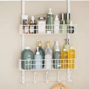 마이헤 오버 더 도어 후크 코트 10개와 메쉬 바구니 2개가 있는 행거 타월 랙 욕실 침실 주방 사무실