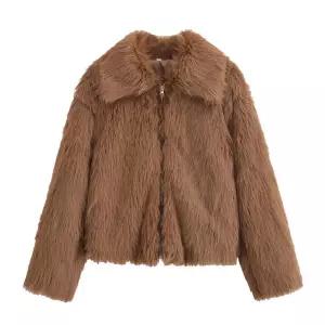 하프 동계 여성패션 가죽 재킷 빅 터틀넥 퍼 일체형 코트 밍크라이크 DL4