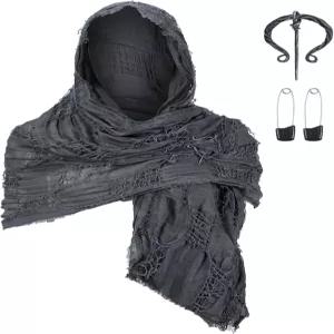 포루우 마디 그라 숄 황무지 후드 샤먼 카울과 바이킹 브로치 중세 르네상스 코스프레 망토