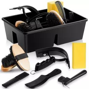 스카이볼리 8종 말 그루밍 키트 - 박스 페이스 바디 브러시 스웨트 스크래퍼 발굽 픽 갈기 및 꼬리 빗 목욕