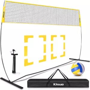 뒷마당용 프리스탠딩 배구 네트 세트 - 공원 비치 게임 스포츠를 위한 소프트 펌프 바운더리 마크 및