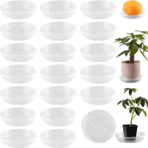 Tulpeed 20팩 투명 식물 접시 4인치 화분용 플라스틱 원형 드립 트레이 블랙 물받이 배수 흰색