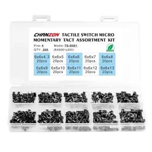 Chanzon Tact 스위치 촉각 푸시 버튼 마이크로 모멘티브 6x6mm 4핀 200개 키트 모음 브레드보드 전자 회로