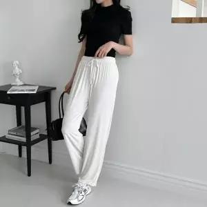 빅사이즈 세미 허리밴딩 일자 여자바지 밴딩바지 면