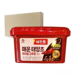 [박스] CJ 해찬들 우리쌀 태양초 매운고추장 800g+200g 12입