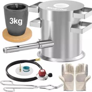 초보자용 넬리로 3KG 프로판 제련로 키트 - 도가니 집게 및 불 벽돌이 포함된 사용하기 쉬운 휴대용 금속