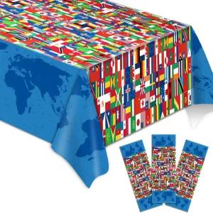 3피스 국제 깃발 테이블 커버 세계 파티 테이블보 장식 일회용 플라스틱 생일 용품 야외용