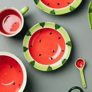 귀여운 세라믹 수박그릇 접시 플레이트 샐러드 손잡이 도자기 화채 냉면