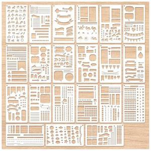 플래너용 21Pcs 저널 스텐실 4 x 7인치 스크랩북 플래너 템플릿 북 DIY 드로잉 인사말 카드 다이어리 편지(플래너21)