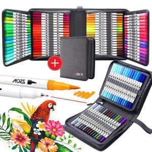 ZSCM 100 컬러 듀오 팁 브러시 마커 아트 펜 세트, 아티스트 파인 및 펜, 성인 컬러링 북 크리스마스 카드 그리기, 메모하기, 레터링 캘리그라피 저널링용