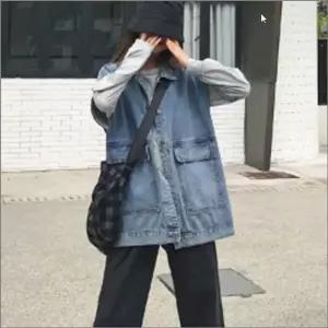 민소매 레이어드 데님 조끼 베스트 청자켓 여자 포켓 오버핏