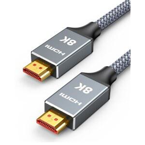 eAj 캡시 6.6피트 8K 4K@120Hz HDMI 케이블 2.1, PS5/4용 48Gbps 고속 코드, TV, 게임 콘솔, 모니터, 8K@60Hz, 2K@240Hz, 144Hz, 지원 HDR, eARC, DTS:X, HDCP 2.2 및 2.3, 브레이드, 그레이