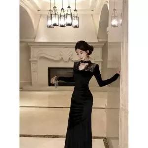 여친 가을 빈티지 드레스 힙업 머메이드 레이스 쉬폰 치파오 롱스커트 1PICK3