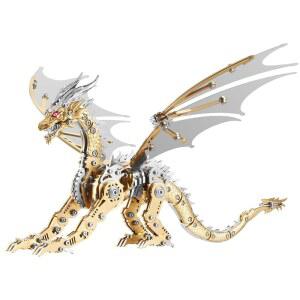 롱핀 3D 모델 키트, 메탈 드래곤 퍼즐 빌딩 세트, 홈 오피스 장식 및 선물용 수집 가능한 기계 공학 공예품(황금)