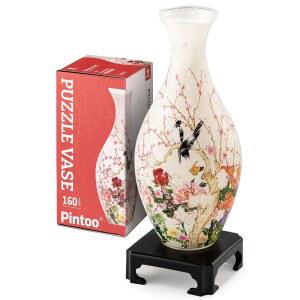 160개의 곡선형 플라스틱 퍼즐 조각으로 만든 핀투 3D 꽃병 독특한 꽃꽂이와 집 장식을 위한 따뜻한 선물 - [S1035] (투명, 꽃과 새)