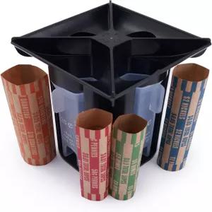 홀더가 있는 4-in-1 코인 카운터 및 분류 튜브 세트 돼지 은행 페니 니켈 다임 쿼터 롤 오거나이저 이지