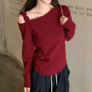 [라일리여성의류] Rly 여성 언발 한쪽 어깨트임 오프숄더 니트 긴팔 티