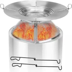 솔로 스토브 모닥불용 열 디플렉터 19.5인치 메시 스파크 스크린이 있는 파이어 피트 2개와 포켓 2개 304