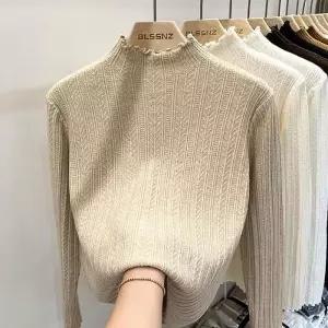 [라일리여성의류] Rly 여성 프릴 반목 니트 긴팔티 슬림 이너티 페미닌