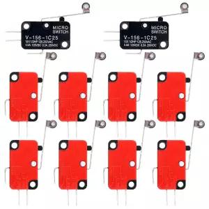 Swpeet 10Pcs V-156-1C25 마이크로 리미트 스위치 롱 힌지 롤러 모멘티브 체리 푸시 버튼 SPDT 스냅 액션