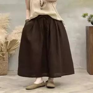 스커트 여성 롱 봄 빈티지 밴딩 데일리 허리 솔리드 스트링 린넨 SPO마켓1