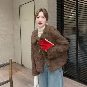 램스울 숏 기모 일체형 코트 데일룩 퍼 모피 핑크넥 여친 겨울 DAOL4