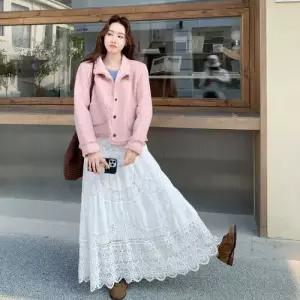 여성용 핑크 울 차이나 데일룩 코트 모피 쇼트 리버시블 기모 DAOL4