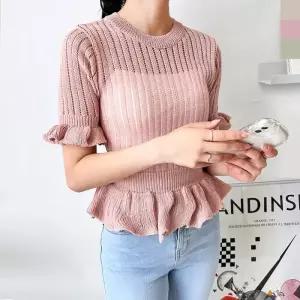 [라일리여성의류] Rly 빅사이즈라운드넥 티 카라넥 캐쥬얼 여성니트 모임