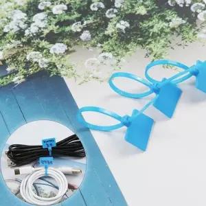 작은 사각 소형 메모 가능 네임택 케이블타이 파랑 1P