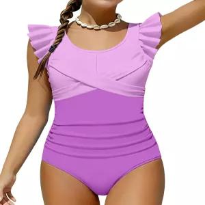 포웨어 걸스 수영복 원피스 러플 트림 크리스 크로스 6-14년용