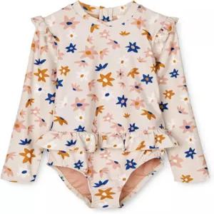 LDIOIF 걸스 원피스 수영복 지퍼 래쉬가드 긴팔 러플 헴 UPF50