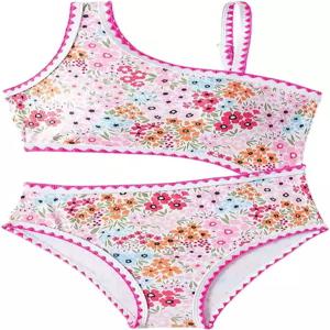 플로렌스 걸스 원피스 수영복 플로럴 비대칭 넥 컷아웃 모노키니