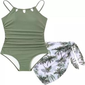 커덤퍼 걸스 수영복 원피스 메쉬 커버업 조절 가능한 스트랩 컷아웃 사이즈 7-16