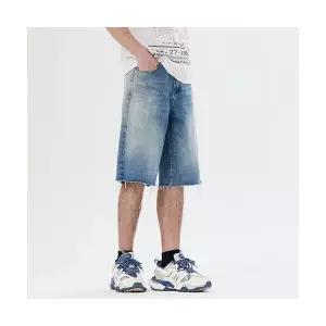 남자 청반바지 빈티지 워싱 데님 트리밍 반바지 슬림핏 캐주얼 6부 바지 원픽1