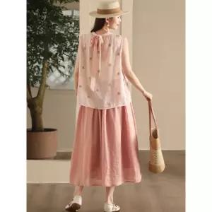 여자블라우스 민소매 자수 모시 투피스 나시 뒤 셔츠 블라우스 상의 원템1