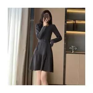 여성 니트 프렌치 럭셔리 원피스 솔리드 라운드 1PICK1